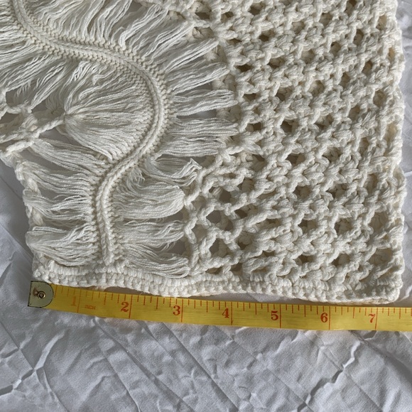 DENIM 24/7 Women’s Cream Sweater Detailed Soft Crochet Fringe Short Sleeve L - Picture 13 of 13